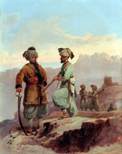Ein Posten, 20. Punjab-Regiment der Bengalischen Infanterie, Nordwestgrenze, ca. 1868 von Major General Walter Fane